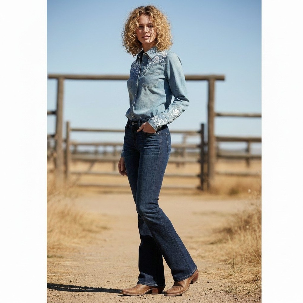 Cult of Individuality Bohemi Bootcut Jeans Womens 27 (28) Dark Wash Distressed‎